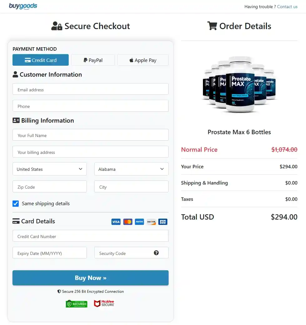Prostate Max Order Page